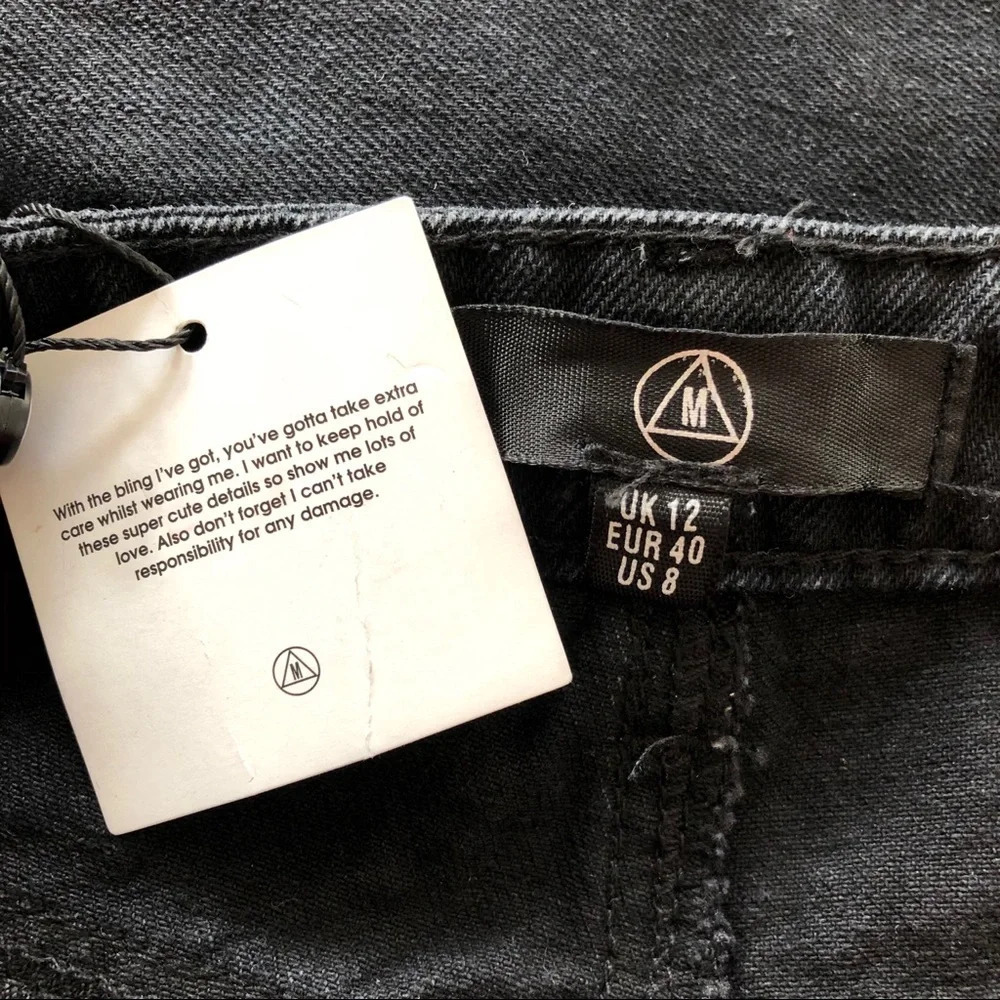 🛍️3/$40 Misguided Distressed Black Denim Jeans Pearls Accents Size 8 - Picture 7 of 7